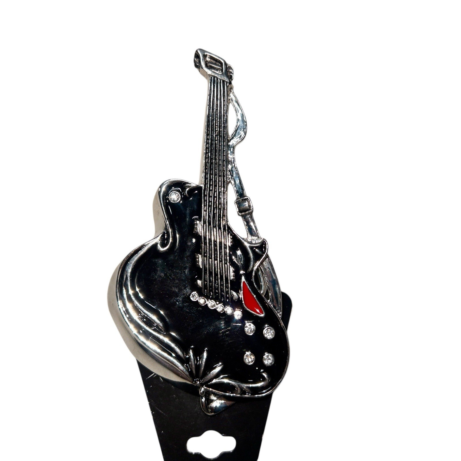 NWT Hot Buckles Guitar Belt Buckle Black Resin Silver Back Fender Rock Western