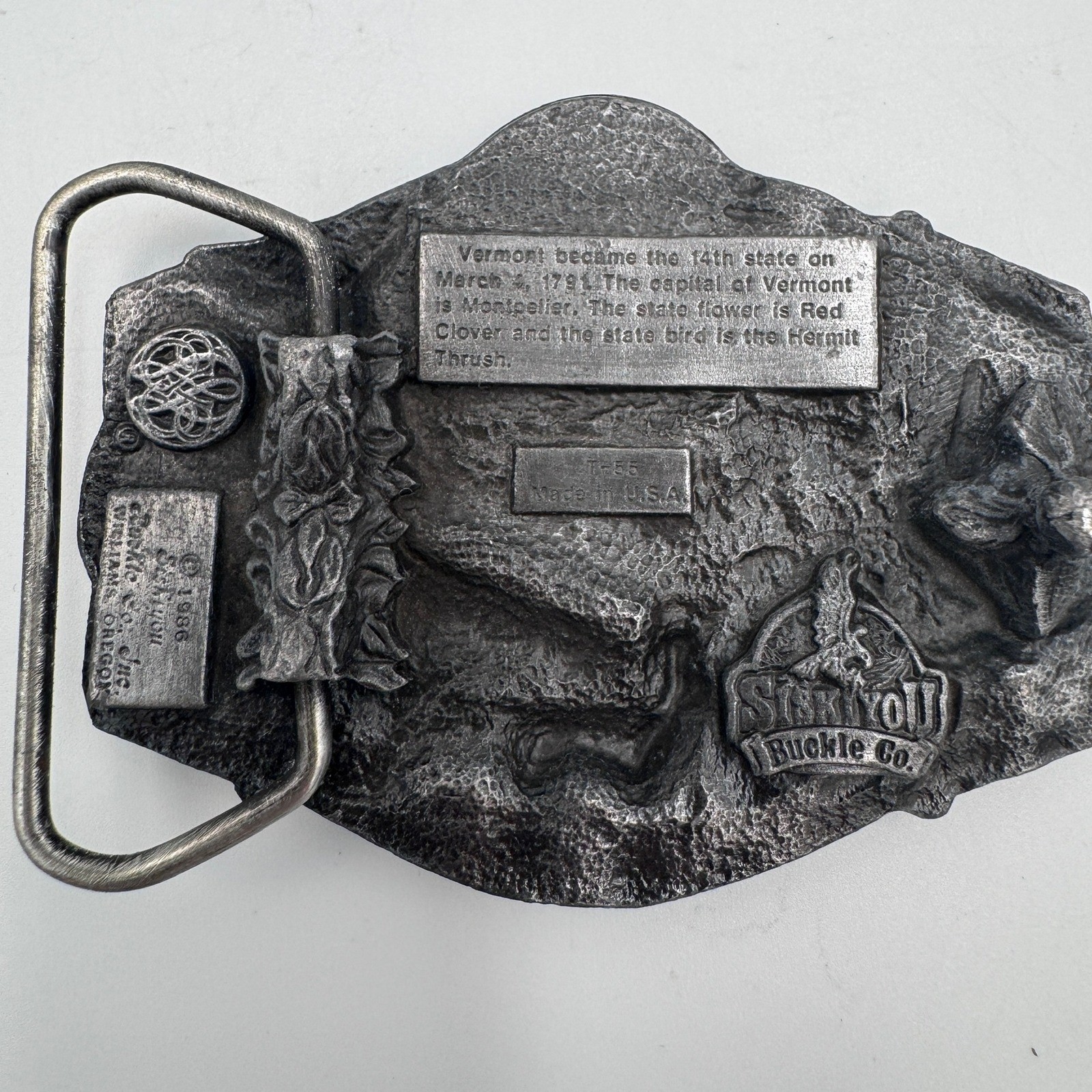 Vintage 1986 Siskiyou Vermont State Belt Buckle T-55 Freedom & Unity Made in USA
