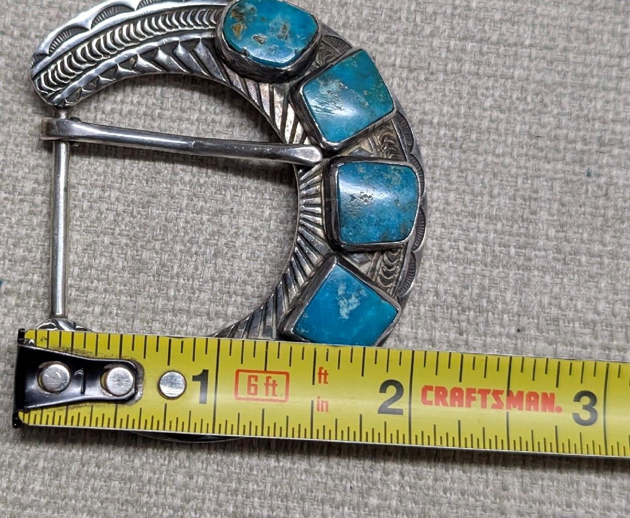 vintage STERLING SILVER belt buckle set 4PC turquoise SAMPSON WERITO navajo