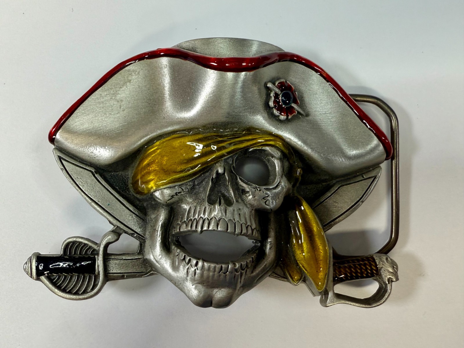 Jolly Roger Pirate Skull Crossed Swords Solid Pewter Great American Belt Buckle