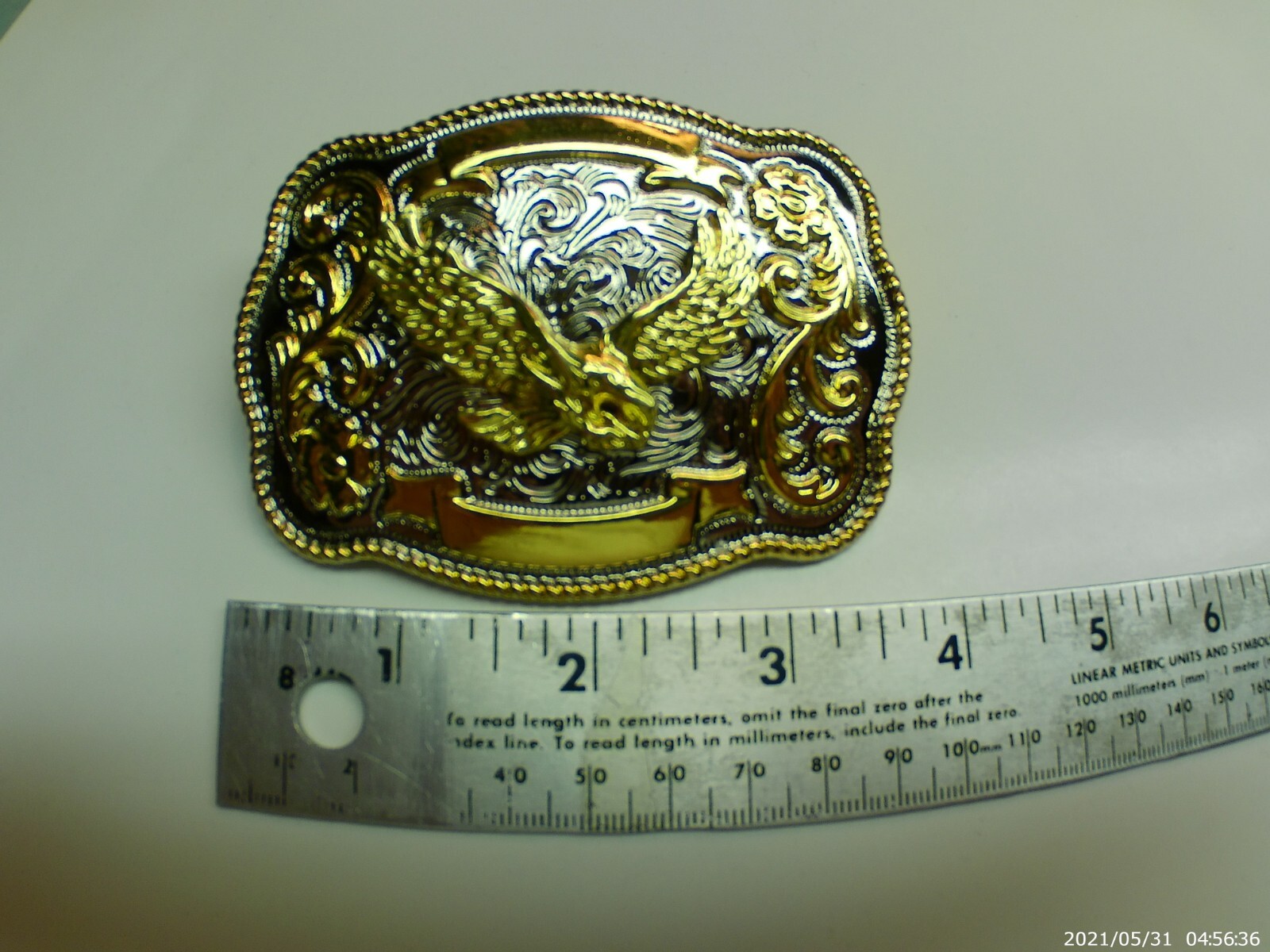 Belt Buckle BALD EAGLE Large 4&Prime; x 3&Prime; Western Cowboy Rodeo Silver Gold