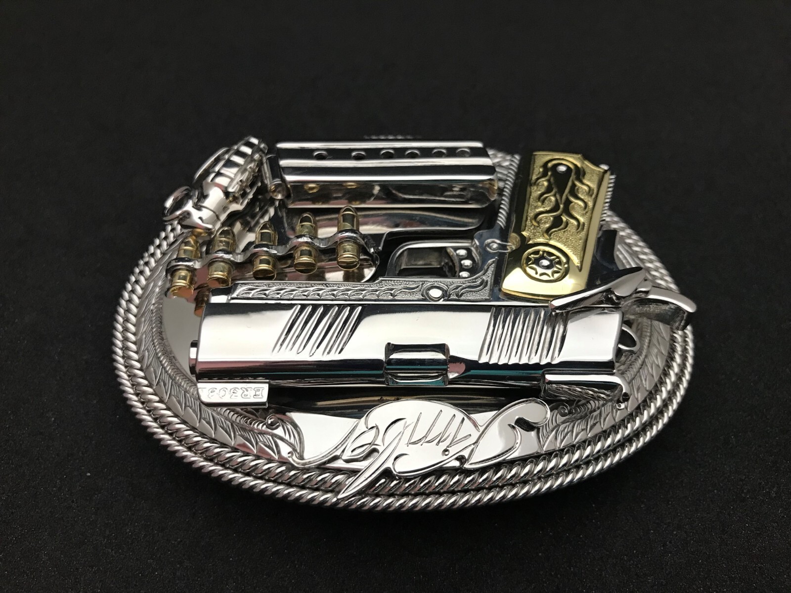 (MADE BY ORDER)MEN BELT BUCKLE HANDMADE STAINLESS STEEL WESTERN STYLE GUN KIMBER