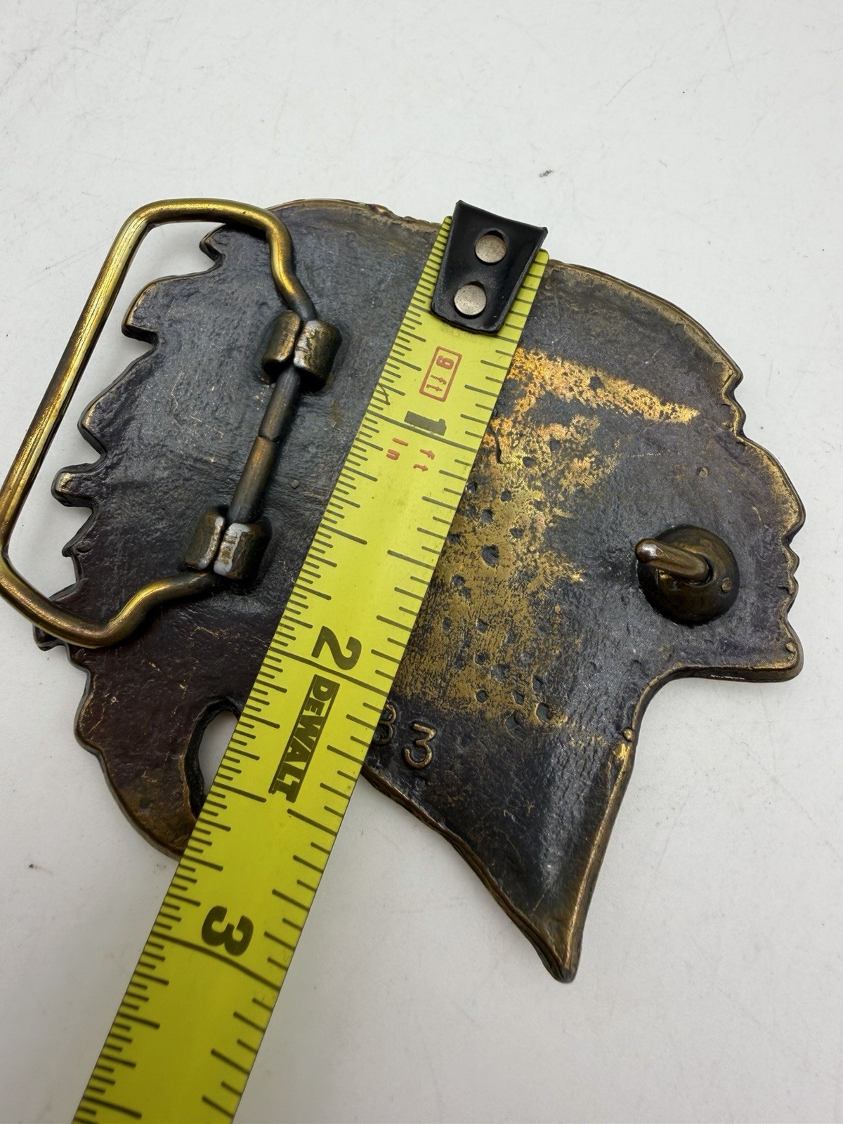 Vintage 70s Belt Buckle CHIEF Native American INDIAN HEAD Cowboy Western Brass