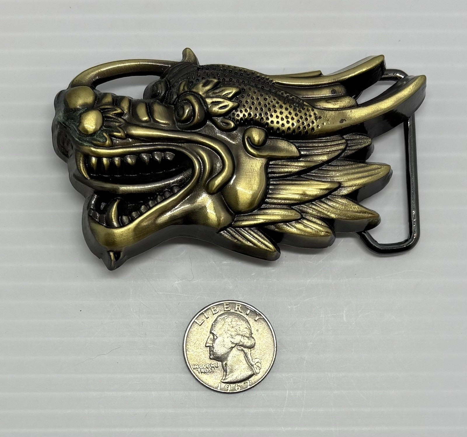 “NEW” Unique Brass Tone Metal 3D Dragon Head Western Belt Buckle