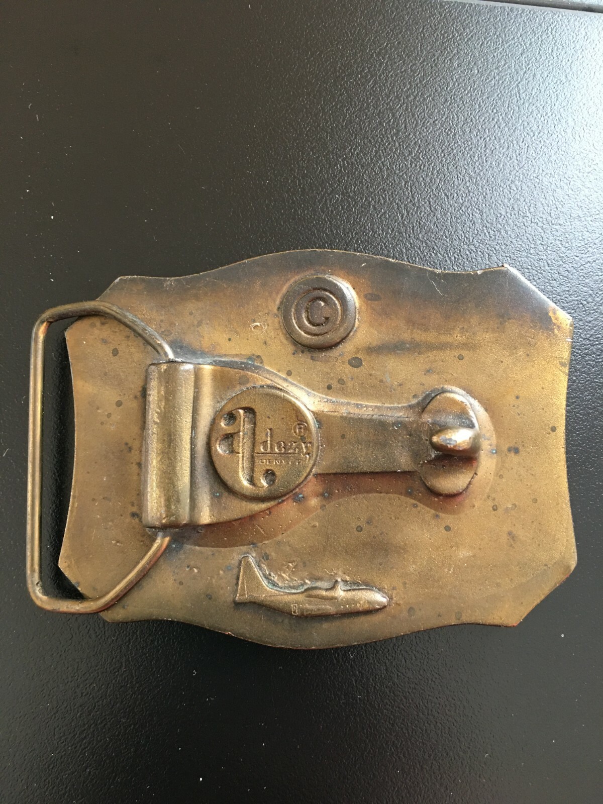 Vintage ADEZY Denver CO Solid Brass Belt Buckle Biplane Airplanes Steam Train