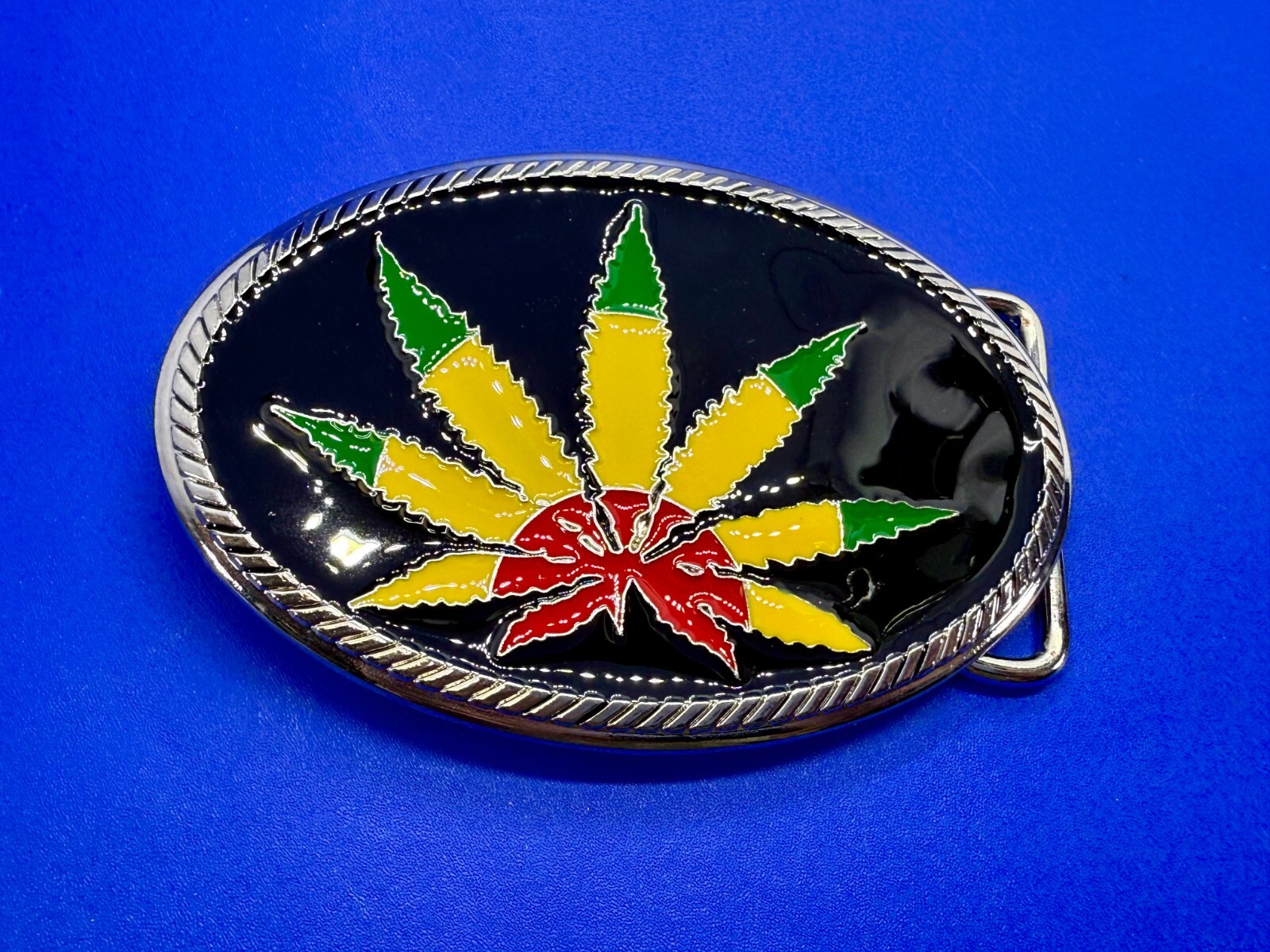 Marijuana Cannabis Pot Leaf Weed Enameled Rasta Colors New 4&Prime; Wide Belt Buckle