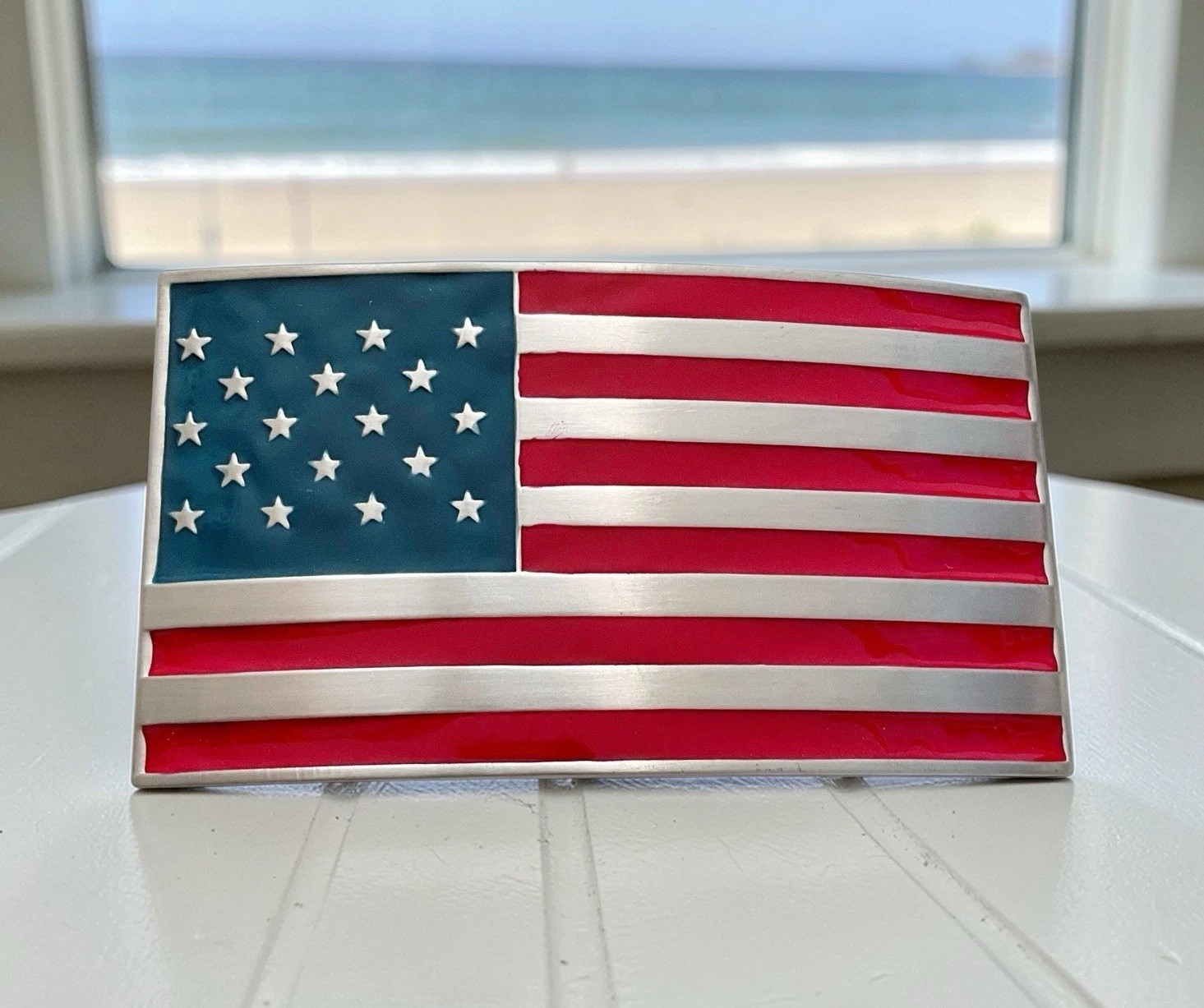 United States Flag Rectangular Enamel Belt Buckle Unbranded