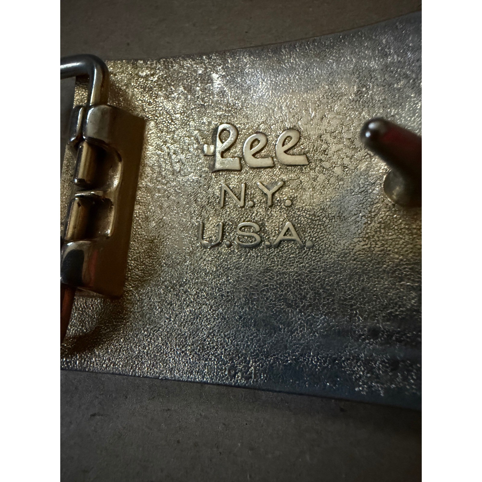 Vintage Lee NY USA Belt Buckle Gold Letter J Initial Silver Tone Enamel Mens