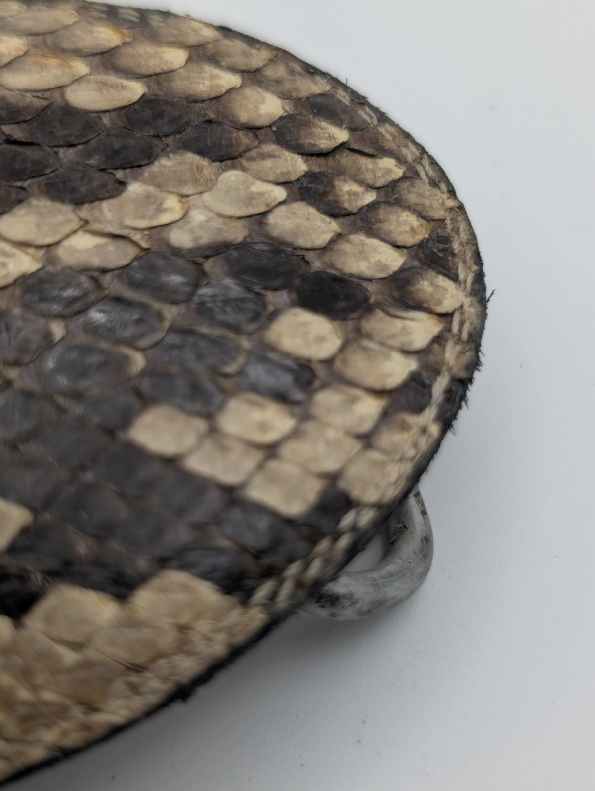 Vintage Genuine Python Snakeskin Belt Buckle Oval Leather Inlay Western Exotic