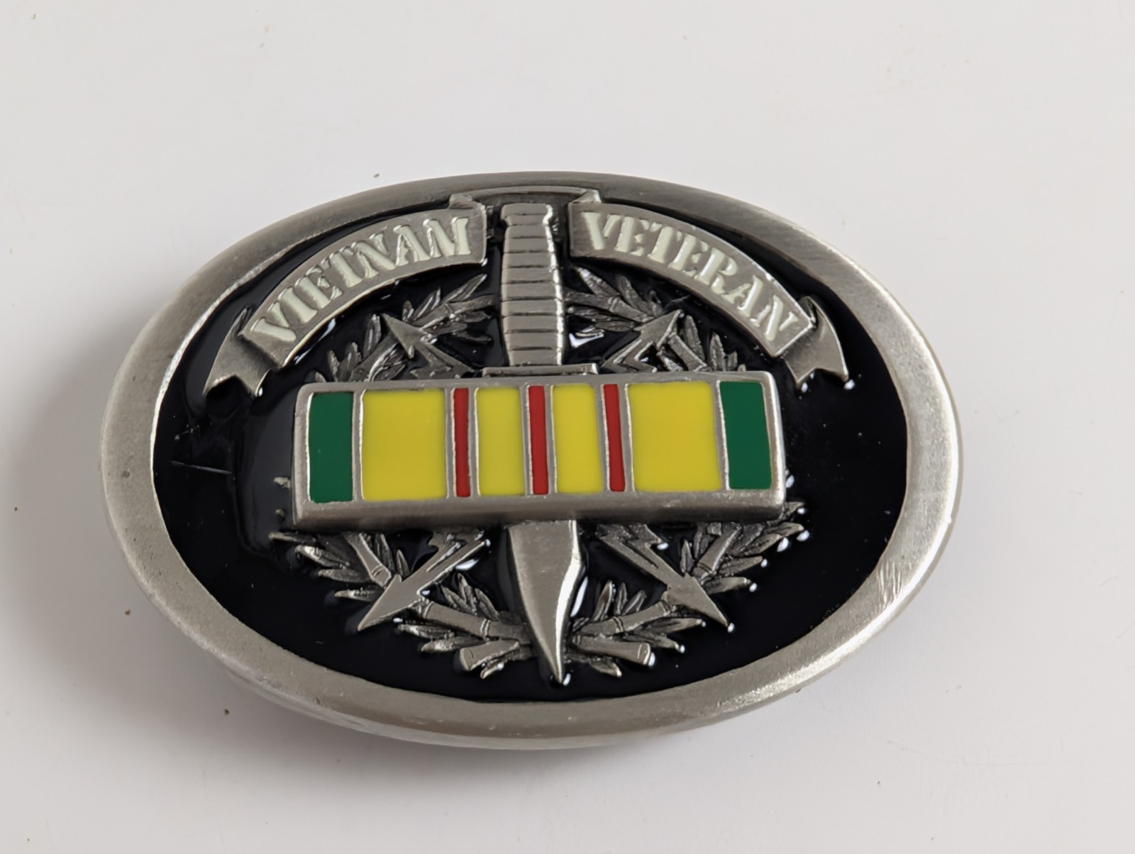 Vintage 1996 Vietnam Veteran Belt Buckle GAP 4360 Service Ribbon Pewter USA