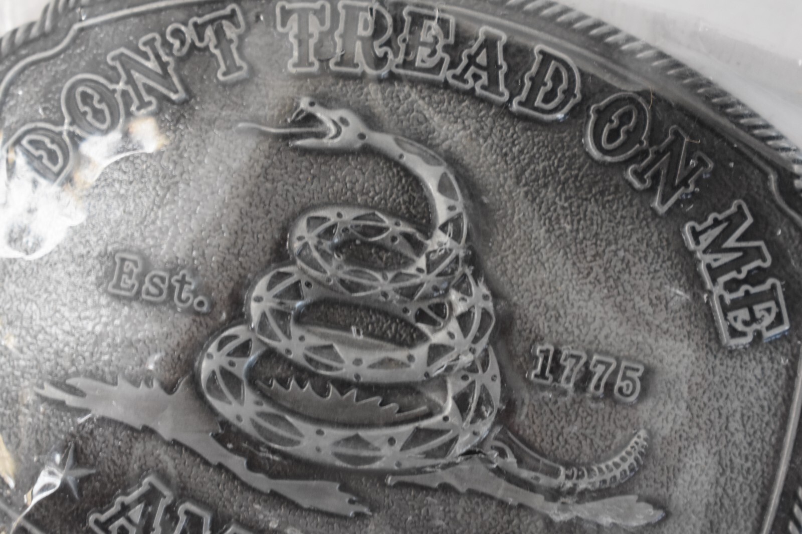 Don&rsquo;t Tread On Me Buckle w Snake Design America Silver Finish Accessory