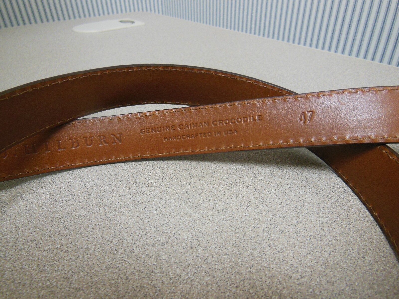 J. HILBURN Men&rsquo;s Brown Caiman Crocodile Belt Brass Buckle USA Size 47
