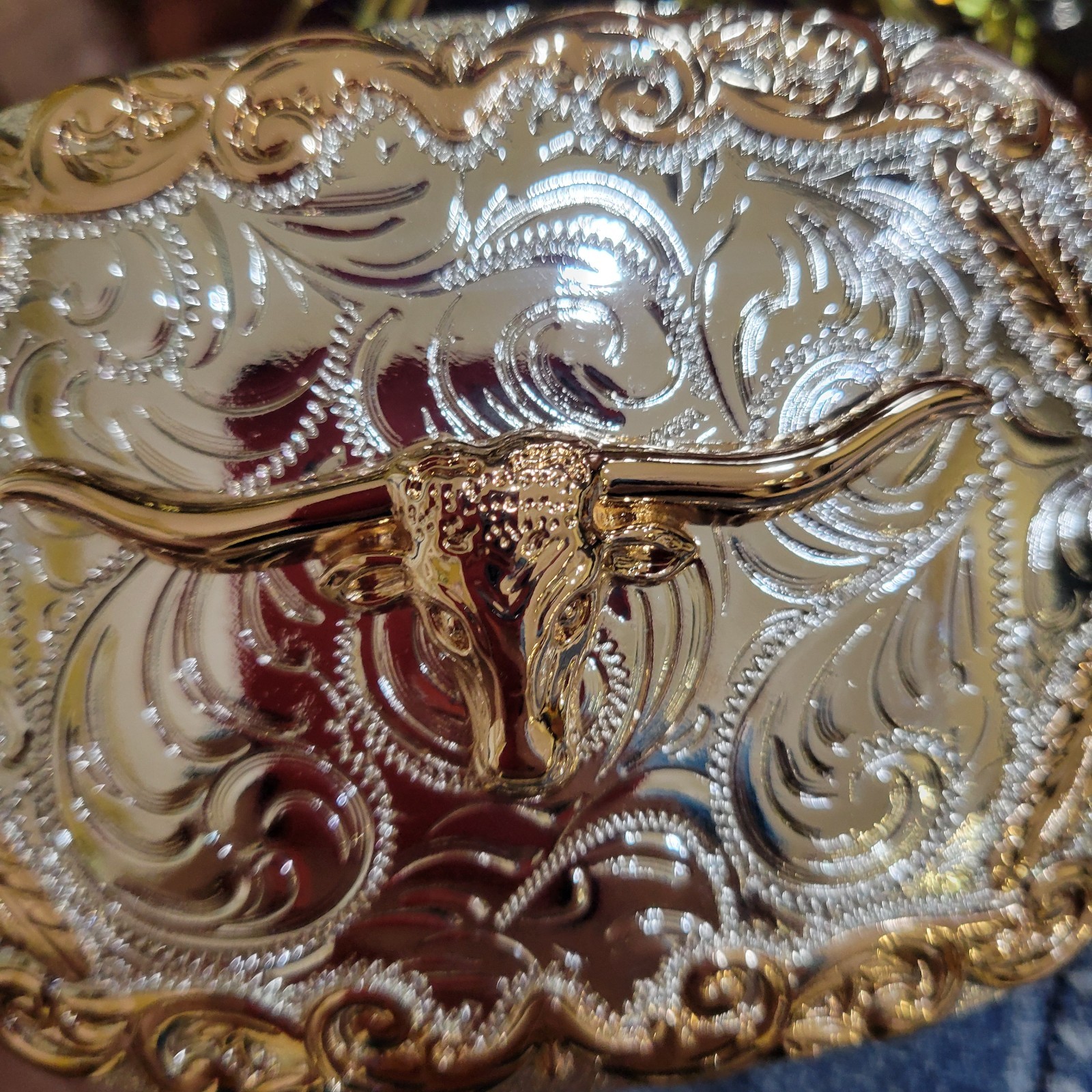 Longhorn Cowboy Belt Buckle Western HebillaSilver & Rosetone 4×3.5 Inch