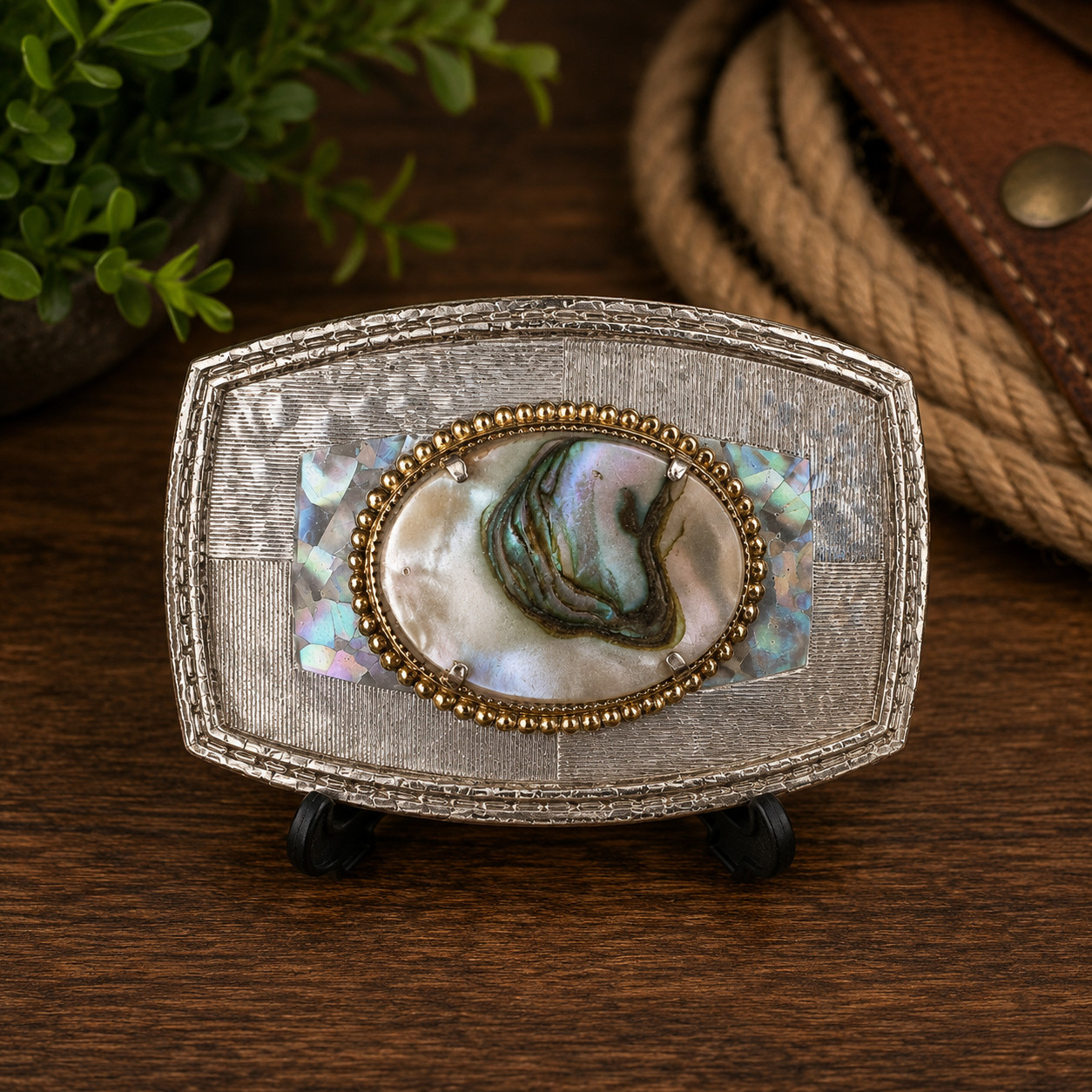 Vintage Cumberland California Abalone Shell Belt Buckle Silver Tone Western