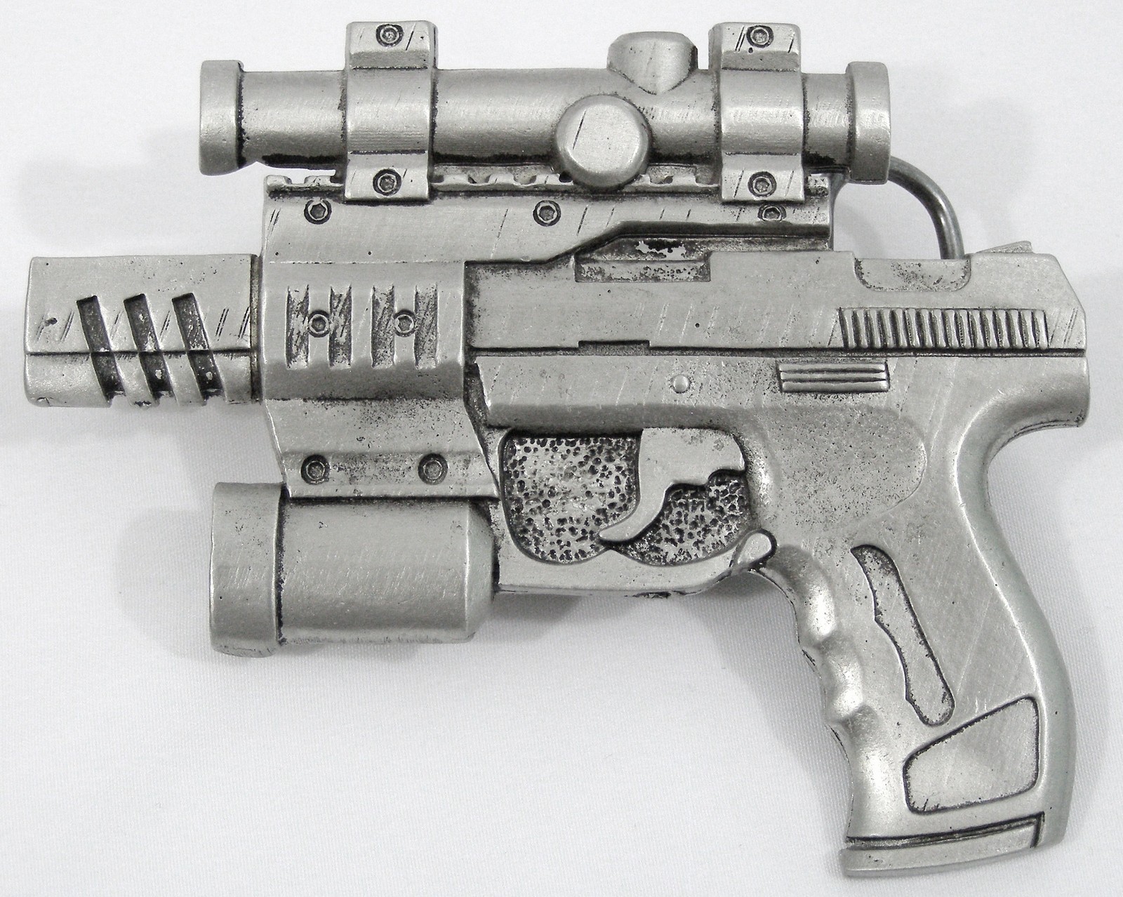 BELT BUCKLES USA Gun Handgun Semi-Auto Pistol Scope Light Antiqued Silver NWOT!