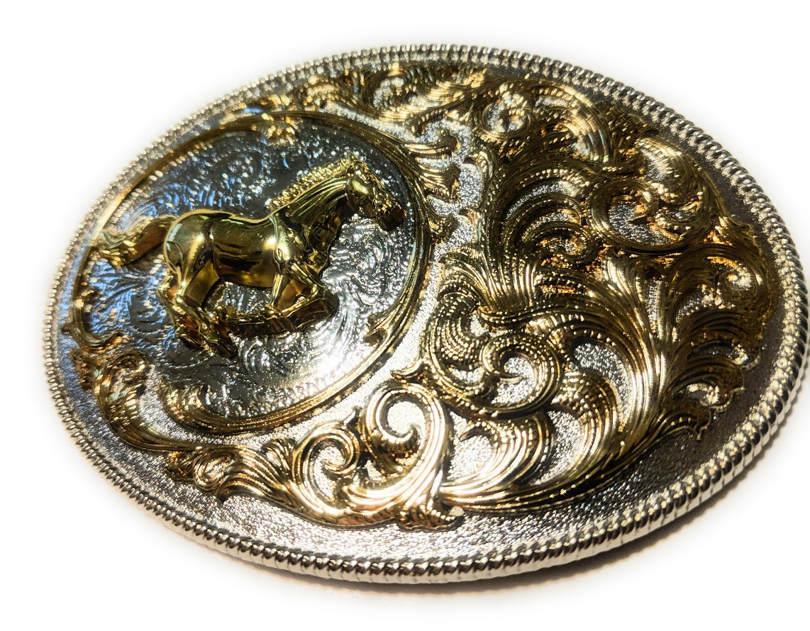 ✖ HQ WESTERN Horse Cowboy Rodeo Style Belt Buckle Heritage Gold silver plated US