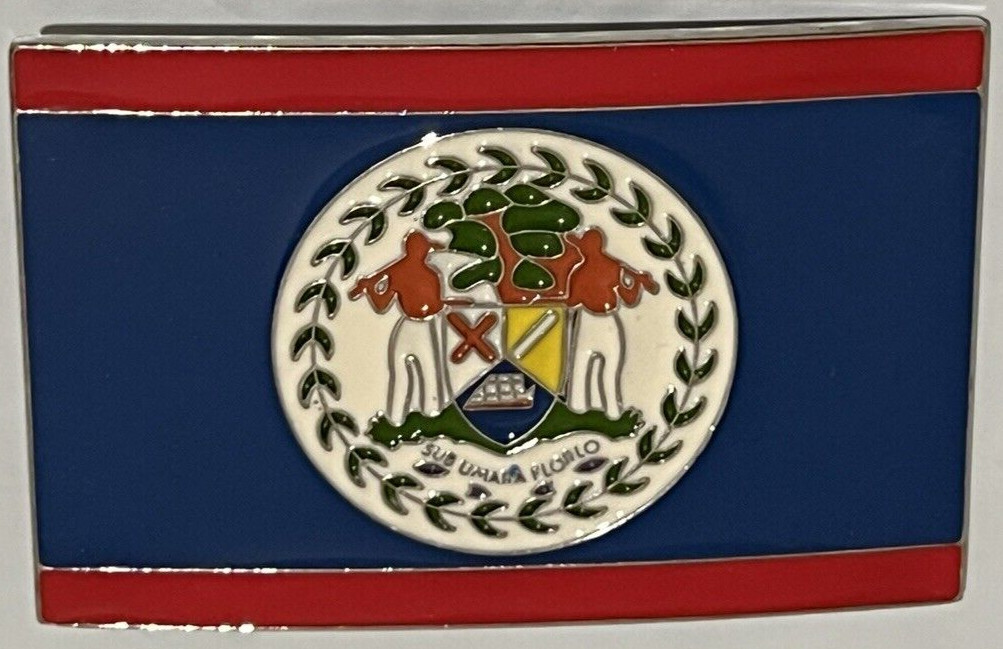 Belize Flag Belt Buckle Multi-Colored Western Cowboy Cowgirl Central America