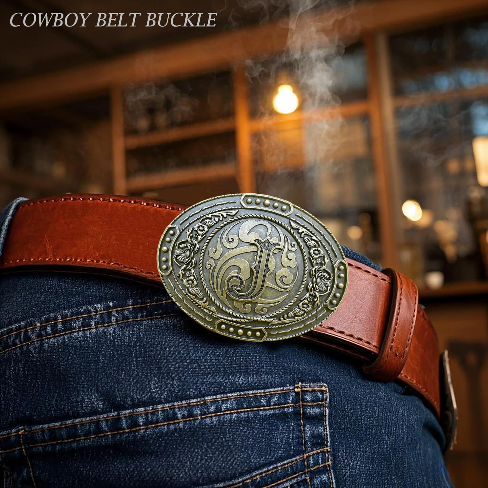 GRAERRY Western Belt Buckle for Men Women Initial Letters ABCDJMR Medium, J