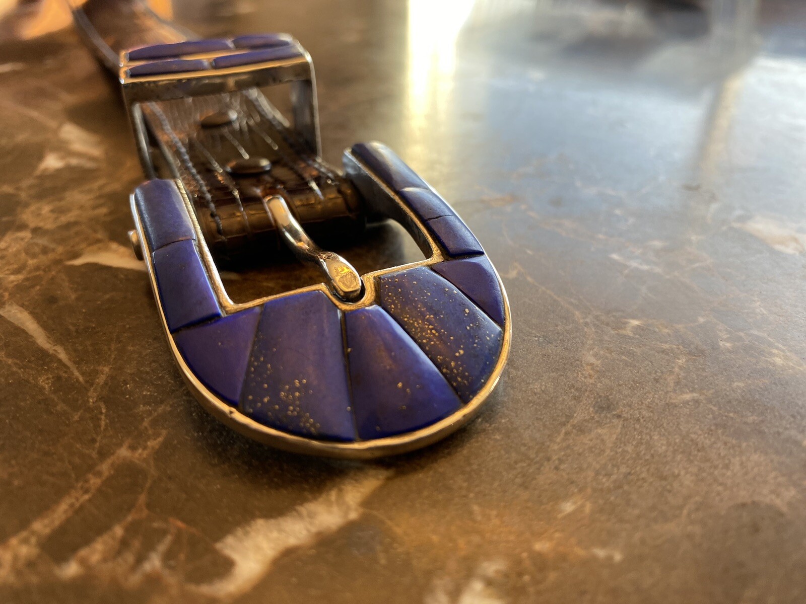 James Reid Sterling Silver Lapis Lazuli Stone Row belt buckle set ✅