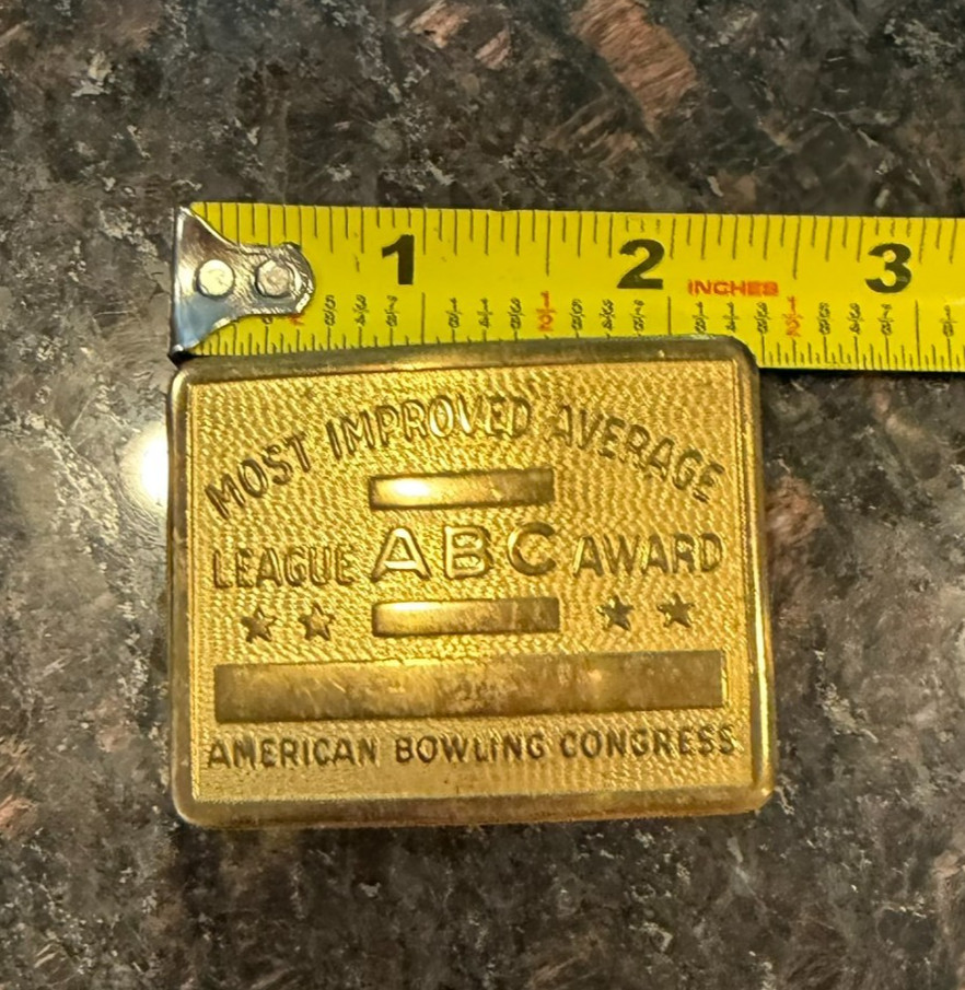 Vintage ABC Bowling League Award Brass Belt Buckle Most Improved Average