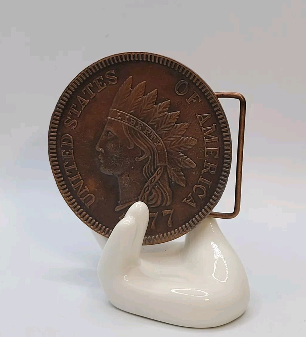 Indian Head Penny 3D Coin Shaped 1877 Replica Metal Belt Buckle • Indiana Metal