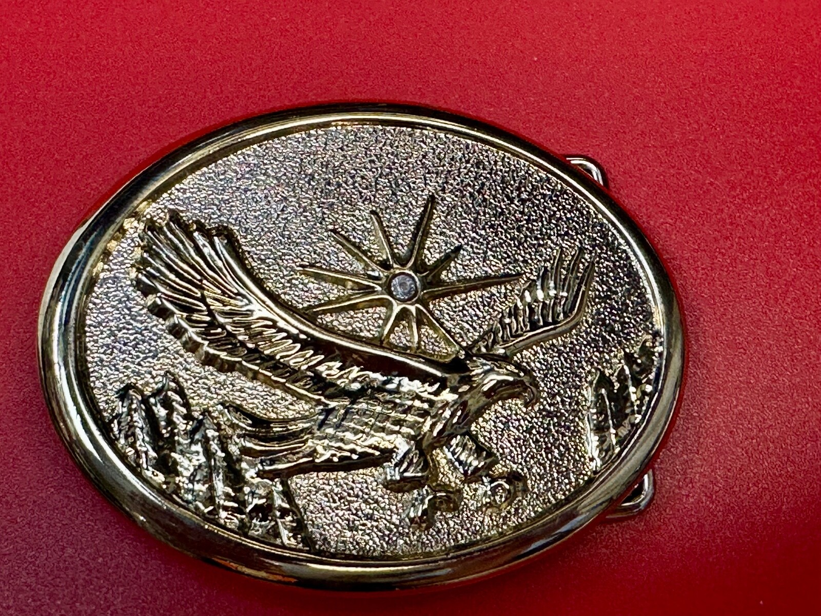 Patriotic American Usa Eagle Flying High Over Mountains W/ Starburst Belt Buckle