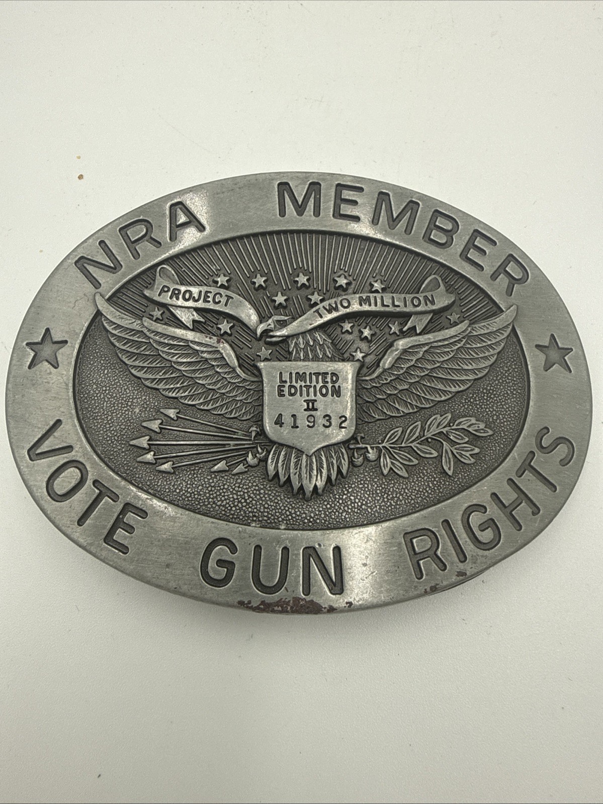 Vintage Limited Edition Numbered NRA Member Vote Gun Rights Pewter Belt Buckle