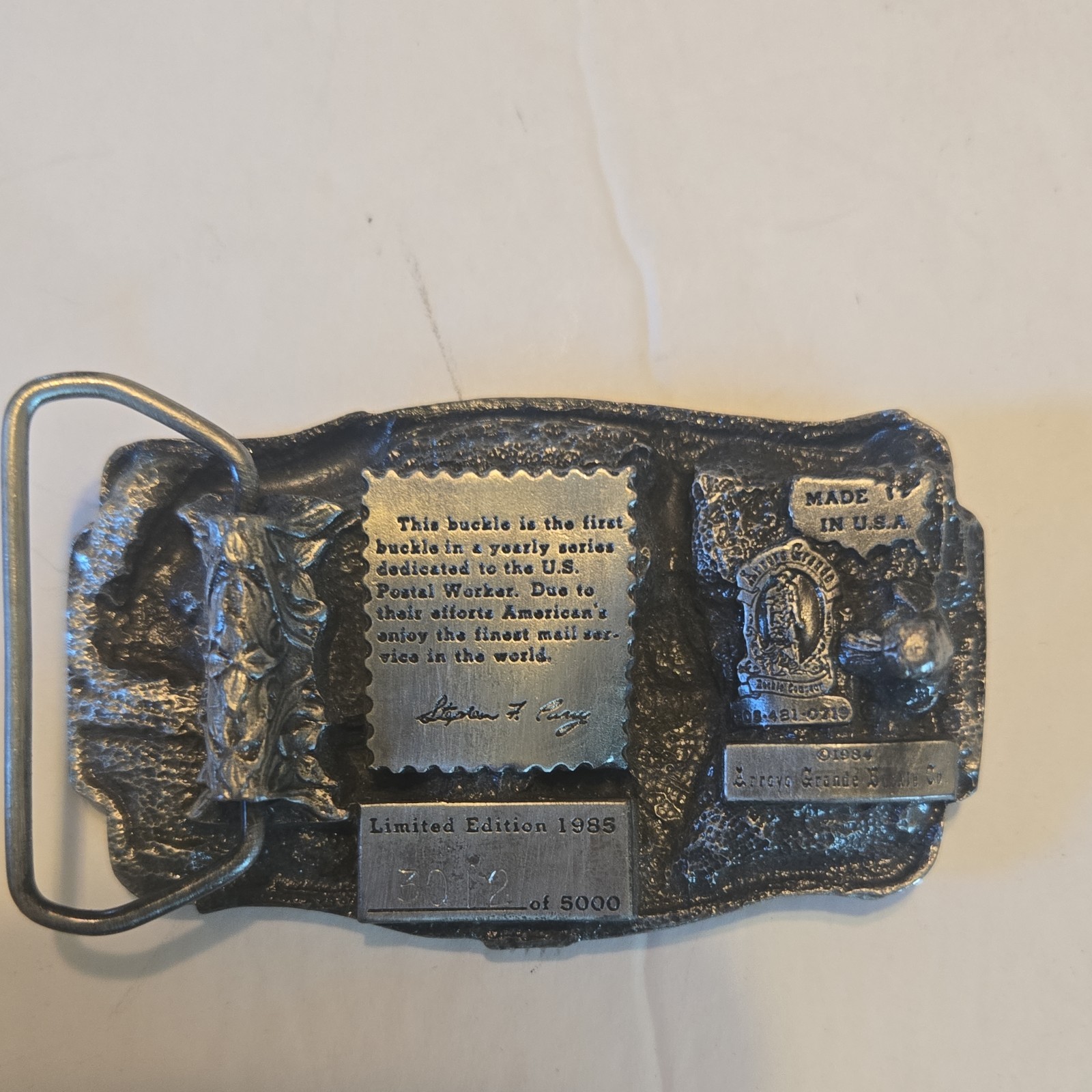 Vintage 1985 Postal Worker Commemorative U.S. Mail Belt Buckle #3012 of 5000