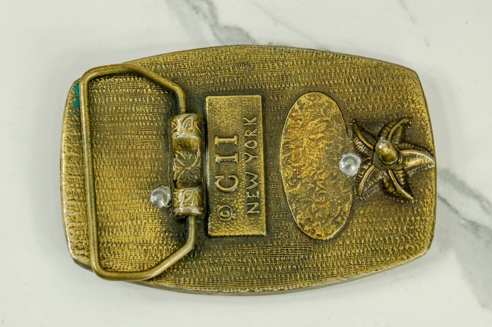Stag and Trees in Moonlight brass belt buckle western