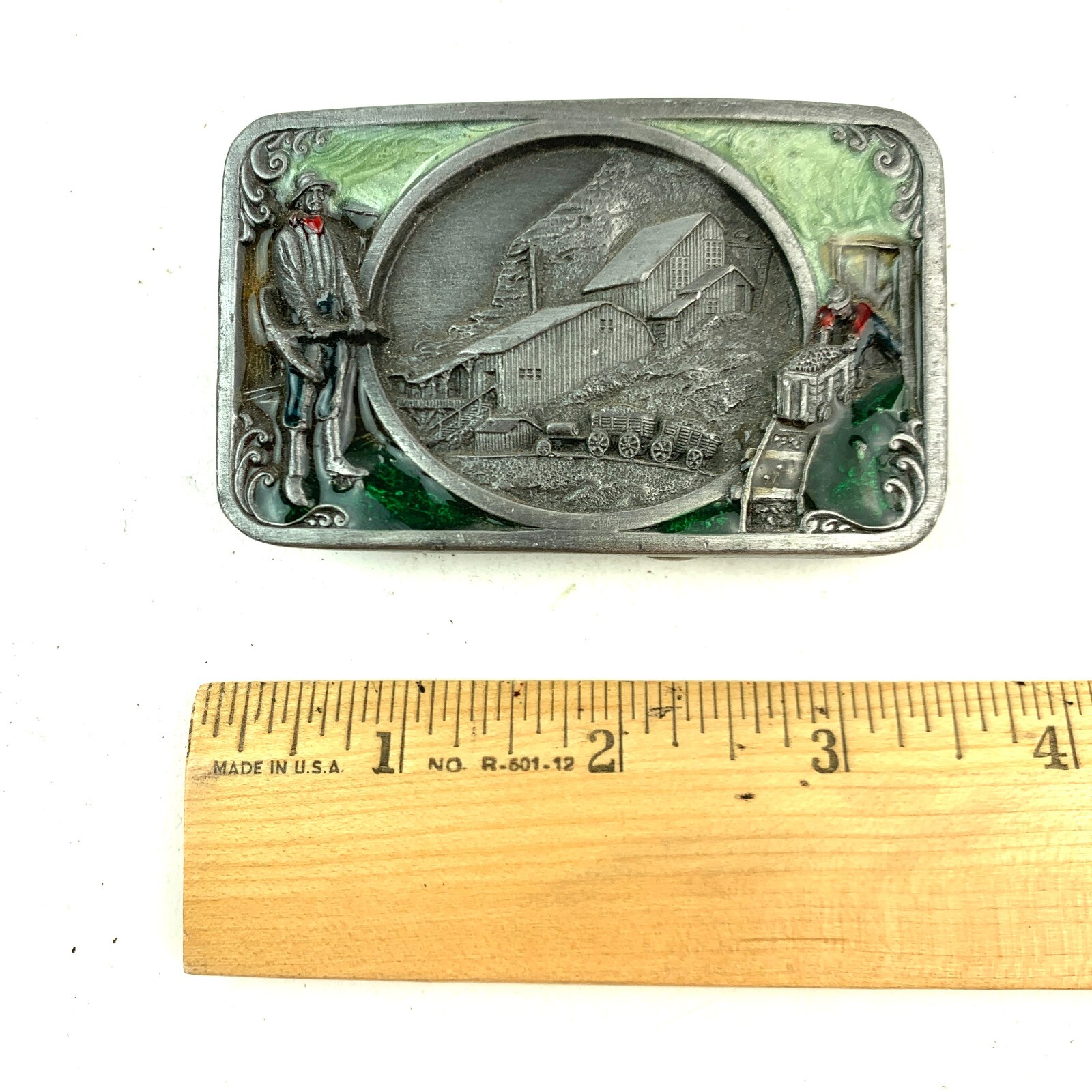 1983 Mining Detailed Colorful Enamel Metal Belt Buckle Spec Cast Siskiyou