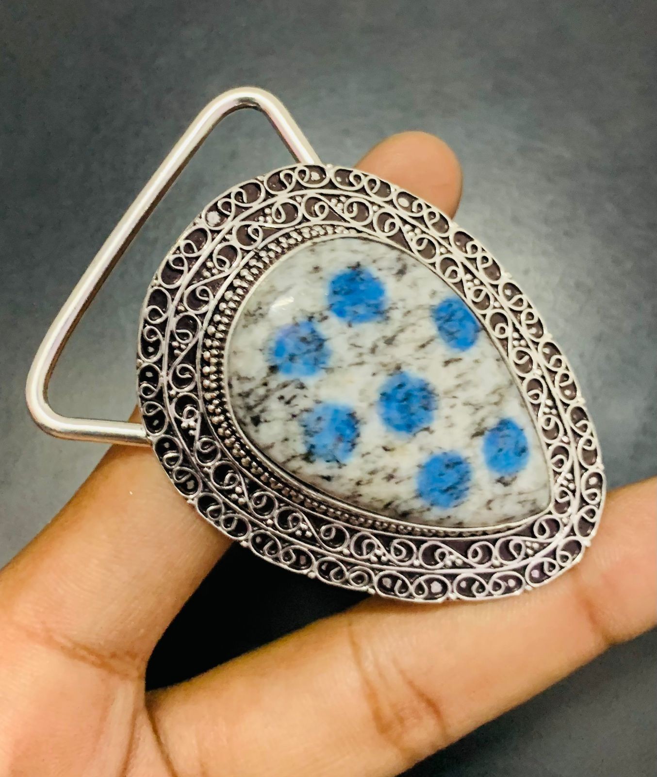 K2 Azurite Gemstone 925 Sterling Silver Handmade Belt Buckles Vintage Gift For