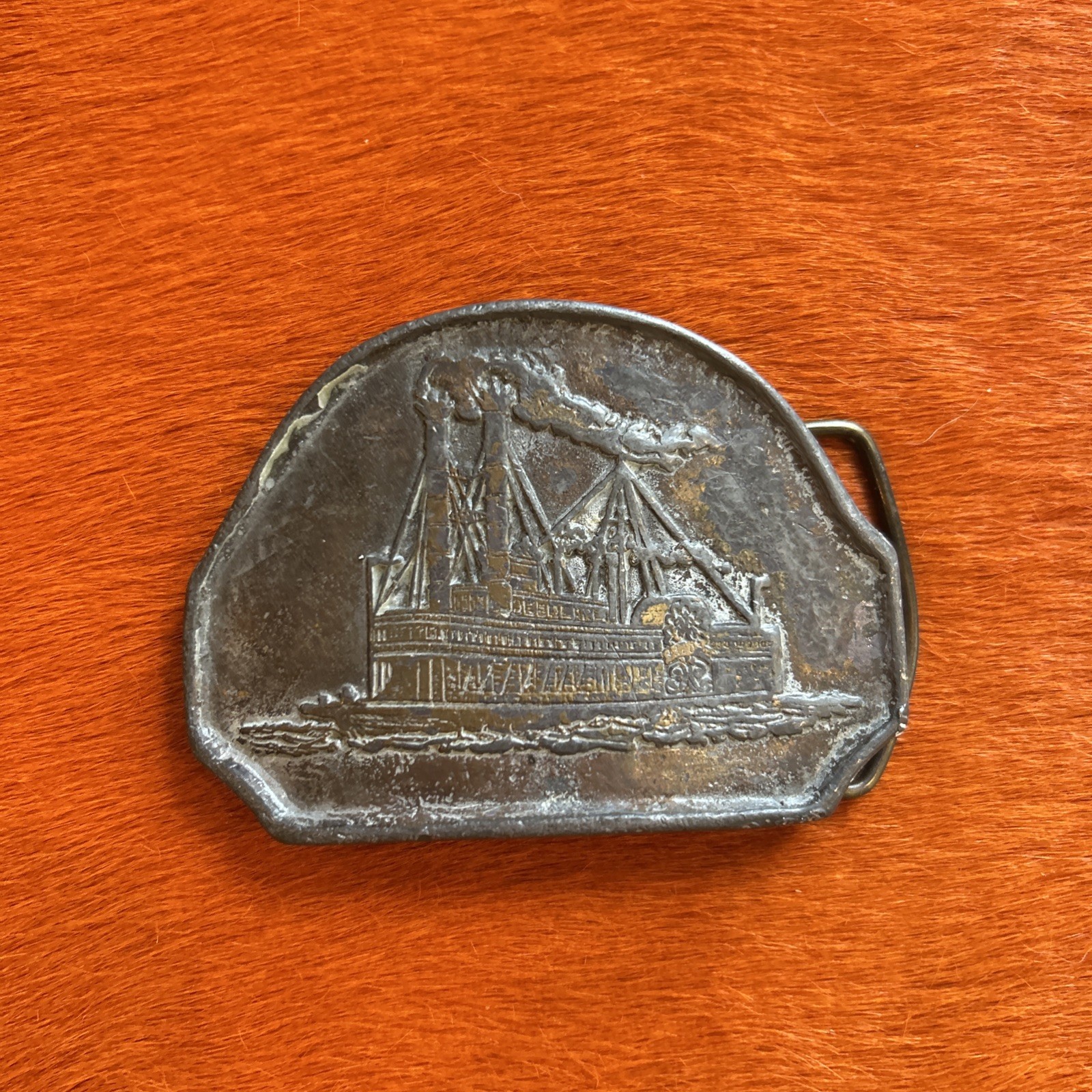 Vintage Solid Brass “Riverboat Steam Ship Passenger Transport” 3” Belt Buckle