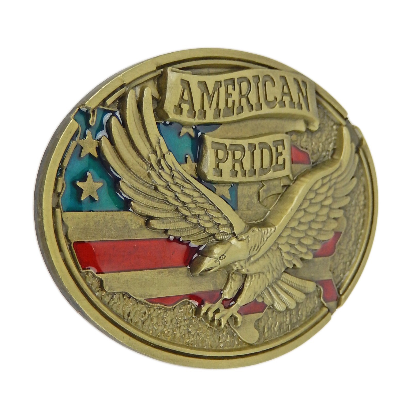 American Pride Flag Eagle Belt Buckle Enamel Color Antique Bronze Fits 1.5&Prime; Belt