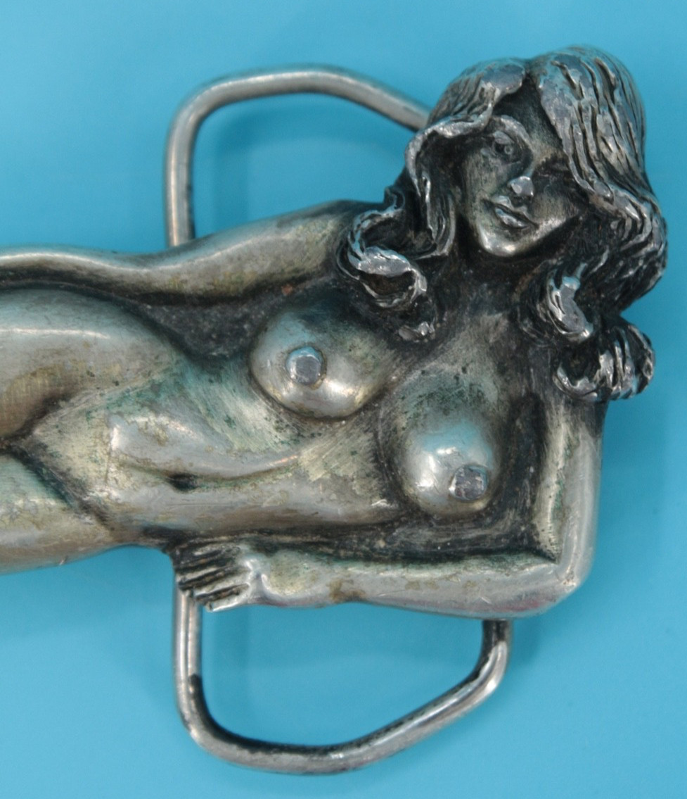 VTG 70s Capt. Hawks Sky Patrol and Novelty Naked Lady Belt Buckle Nude Woman