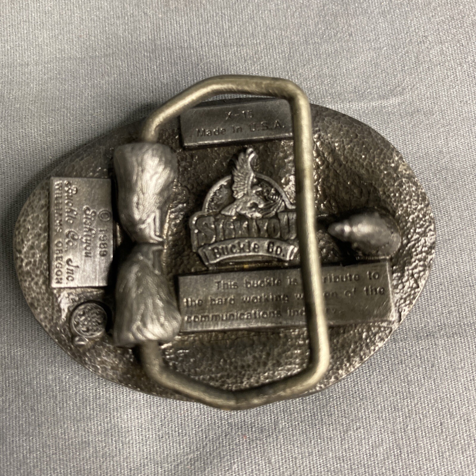 VTG Women Communication Industry Telephone 1989 Siskiyou Belt Buckle X-15 Pewter