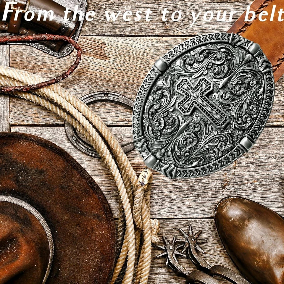 Religious Cross Western Belt Buckles for Men Cowboy Belt Buckle Cowgirl Faith Be