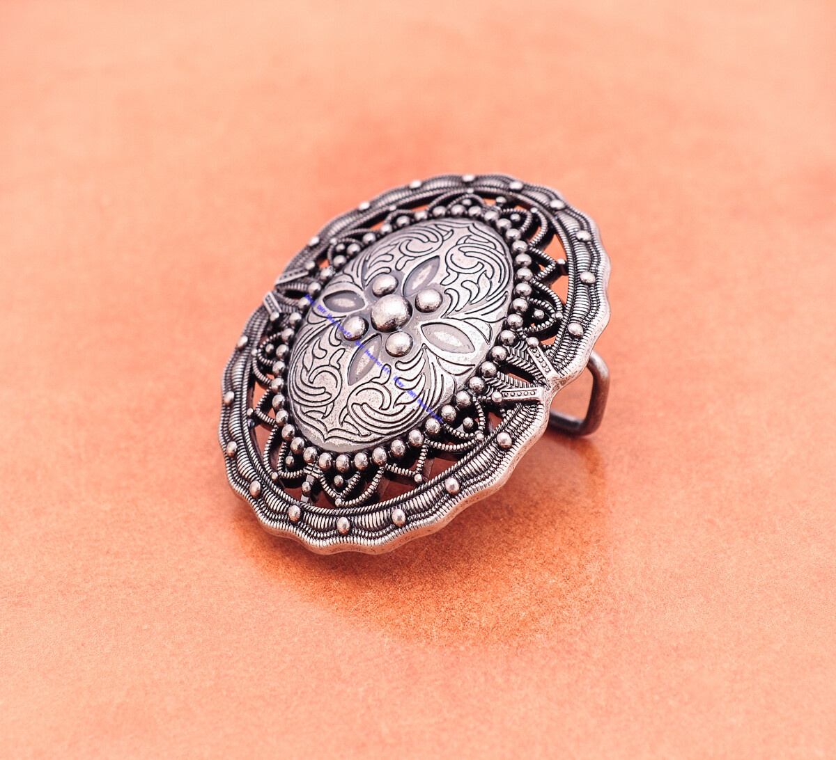 Men Antique Silver Western Indian Ethnic Flower Leathercraft Belt Buckle 42MM