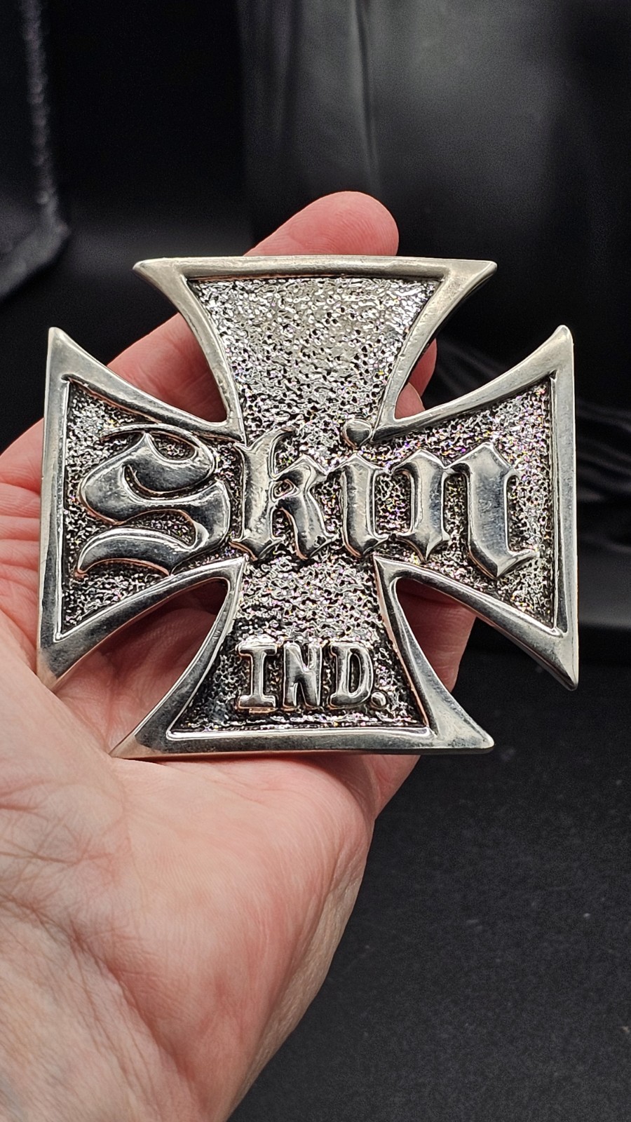 Skin Industries Maltese Cross Belt Buckle 3&Prime; x 3&Prime; Heavy Silver Tone Metal…