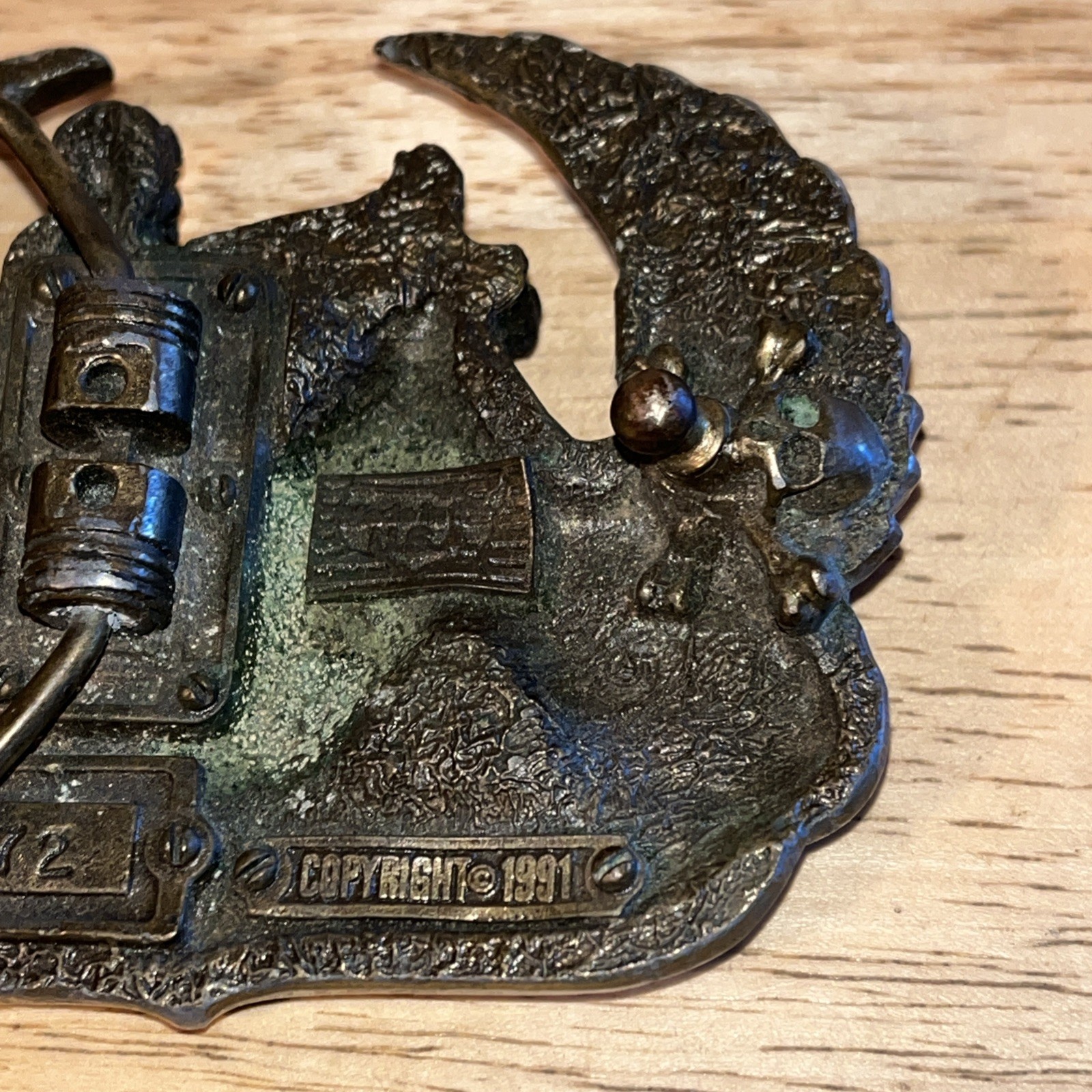 Vintage Brass Hell On Wheels Winged Biker Skeleton Motorcycle Belt Buckle