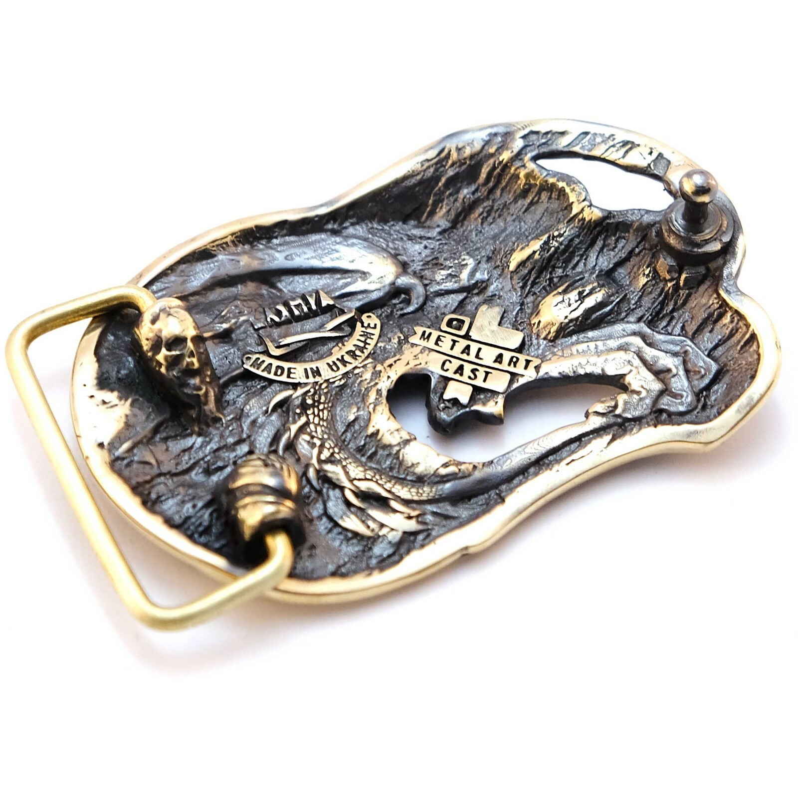Dragon brass belt buckle Jormungands Head, Scandinavian Old Norse Jörmungandr