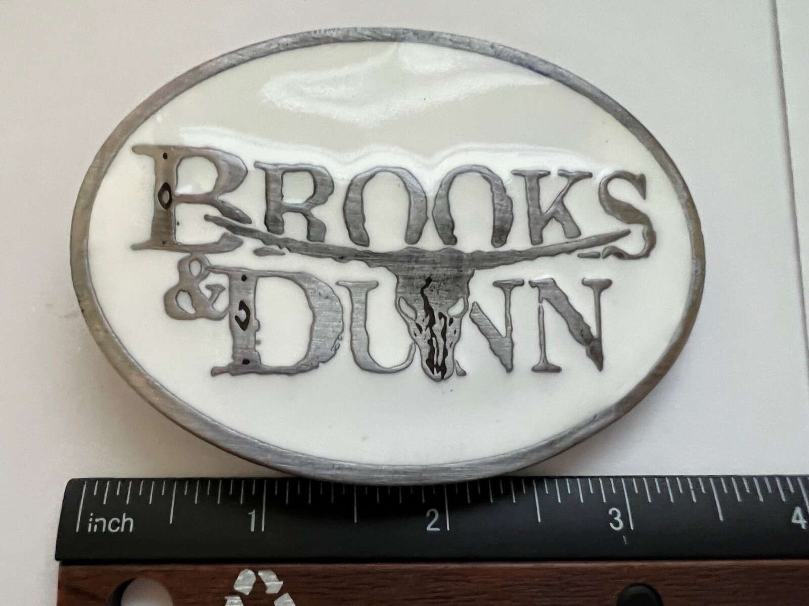 Brooks and Dunn White Enamel Belt Buckle Solid Metal Country Music Pewter