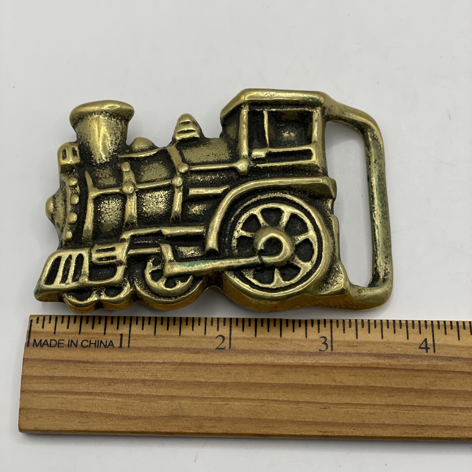 VINTAGE Solid Brass Train Belt Buckle Locomotive Engine Steam