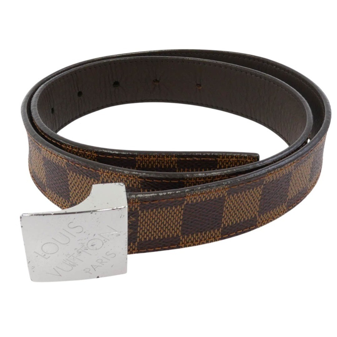 Louis Vuitton M6803 Damier Logo Buckle Suntulle Carre Leather Belt Brown Used