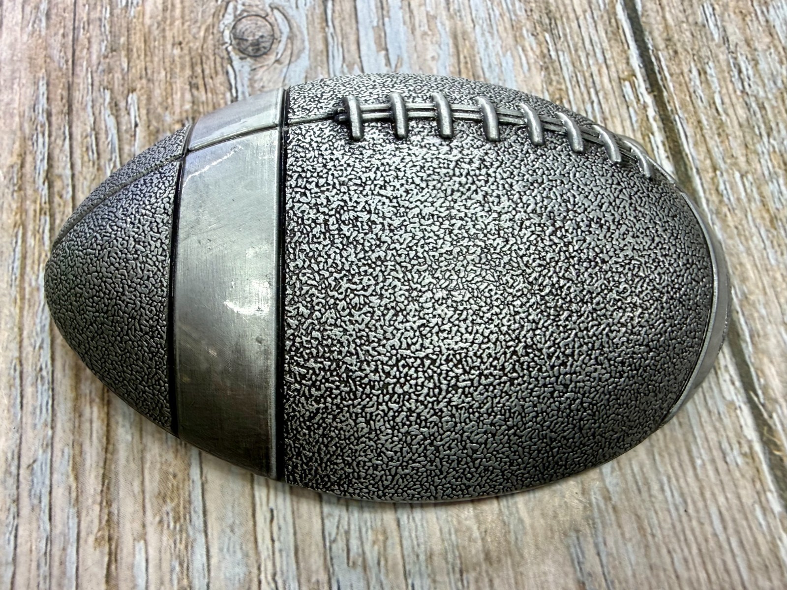 American Football Sports Textured Ball Cutout Silver Color Figural Belt Buckle