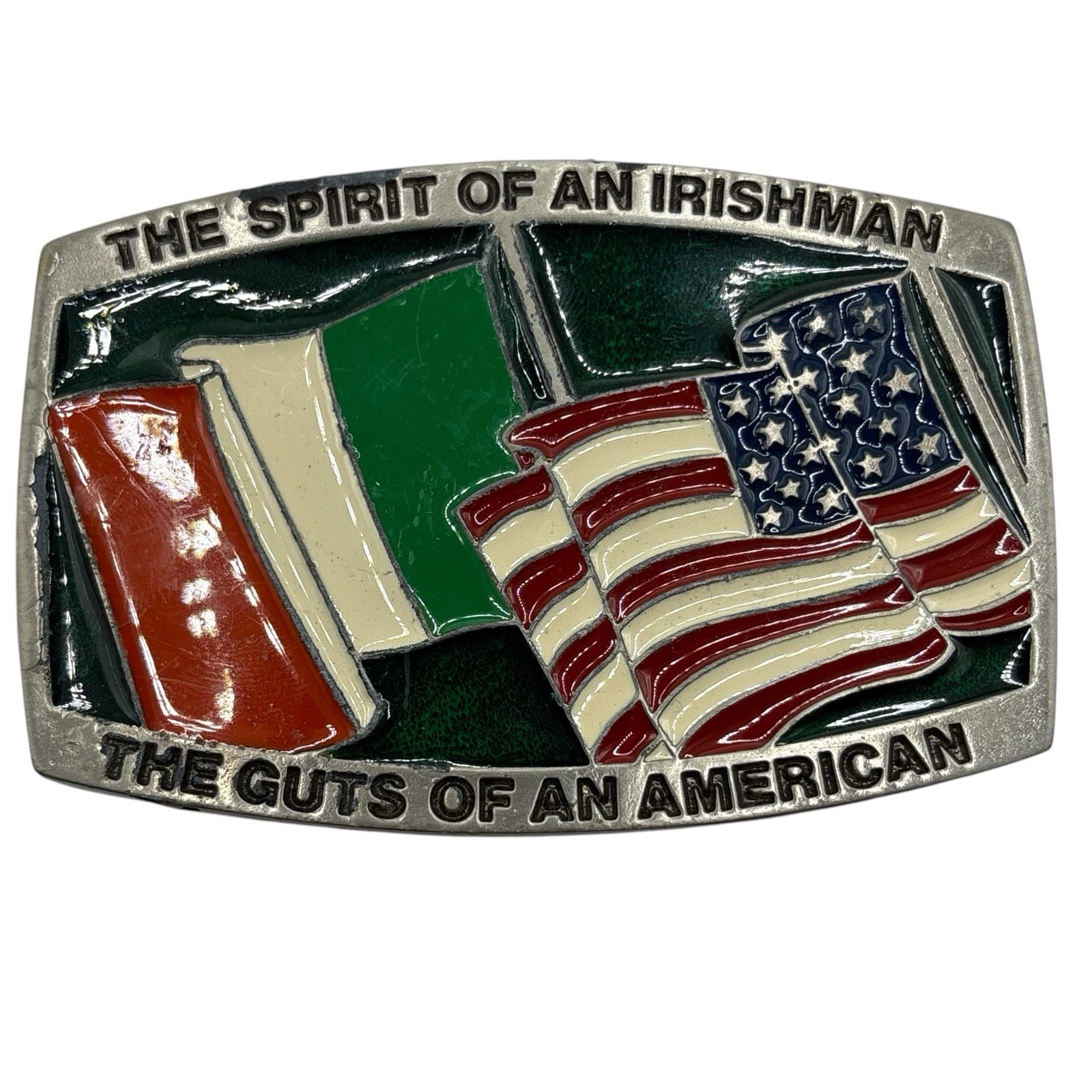 Ireland USA Flag Belt Buckle Metal USA Irish Pride St. Patrick’s Day Enamel READ