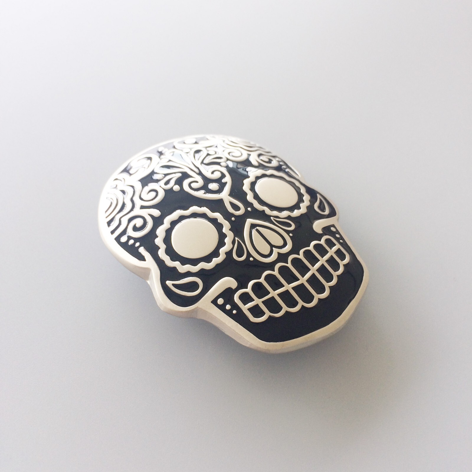 Black Enamel Matter Silver Plated Tattoo Skull Belt Buckle Gurtelschnalle