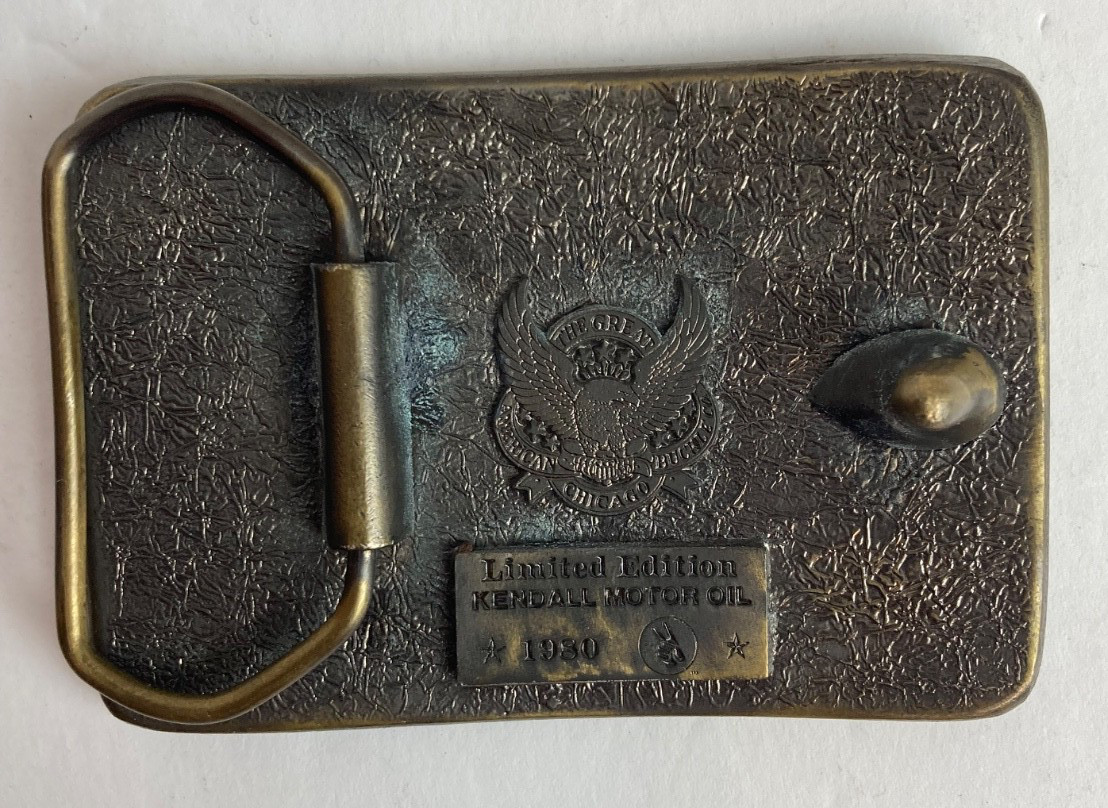 1980 Kendall Motor Oil Limited Edition Brass Tone Belt Buckle Oil Rig Vintage