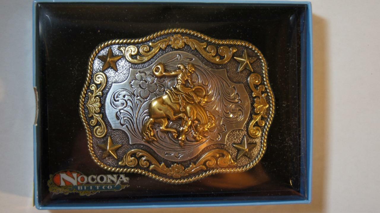 Nocona Belt Buckle Saddle Bronc Gold & Silver Tone M & F Western 3798708
