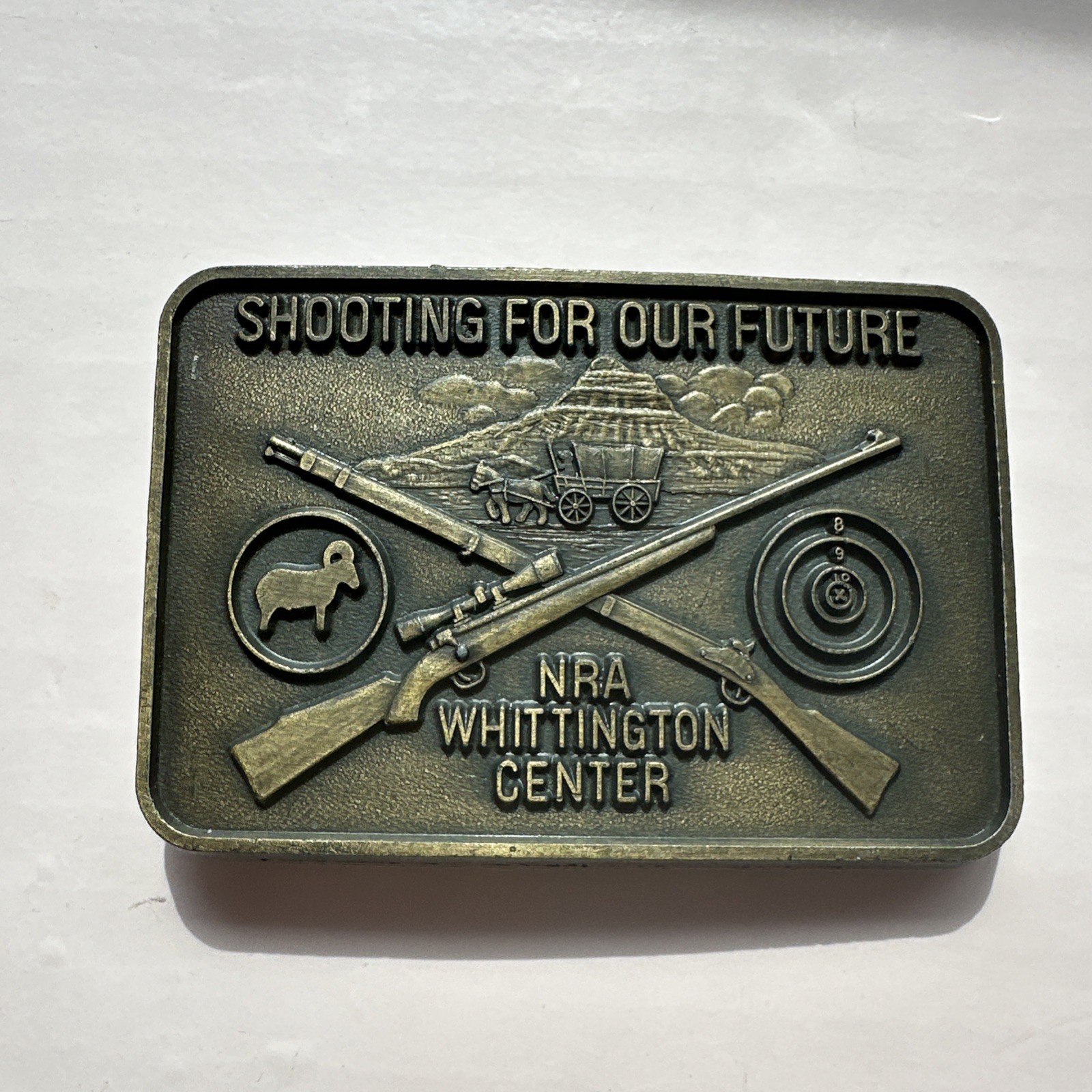 VNTG NRA WHITTINGTON CENTER BELT BUCKLE Shooting Future Raton NM Hunting Rifle