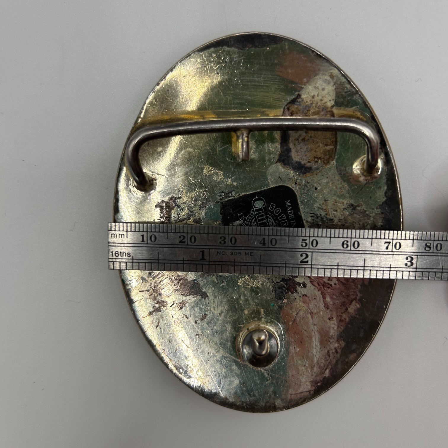 Crumrine Silver Plate Bronze Belt Buckle Sunburst Western Heavy USA Vintage LG